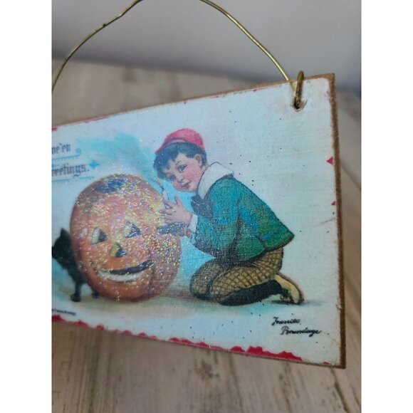 Halloween sign pumpkin frances shabby chic ornament large cat boy unique - Picture 4 of 6